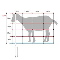 Schafnetz turbomax ® high energy braided plus earth| 90 cm hoch | 50 m lang | Doppelspitze | elektrifizierbar