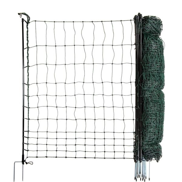 Geflügelnetz farmer® 110 cm – 25 m mit Fiberglaspfählen & Doppelspitze (ohne Strom)