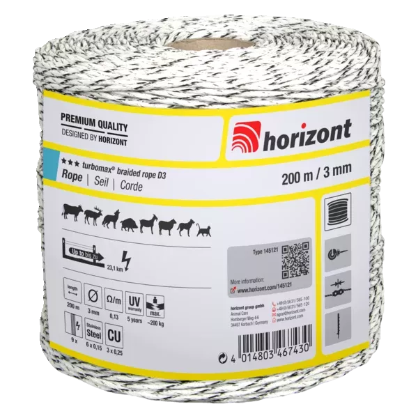 Weidezaunlitze turbomax® braided wire | 200 m | Ø 3 mm | 9 Leiter