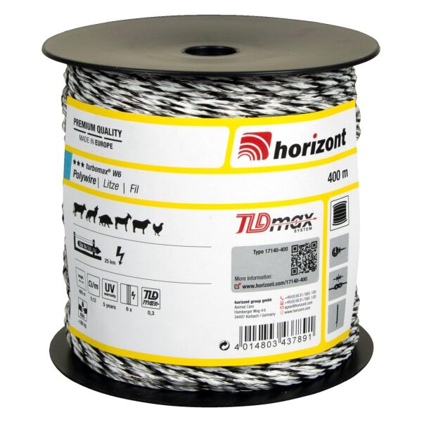 Weidezaunlitze turbomax® W6 | 400 m | 6 Leiter Ø 0,30 mm