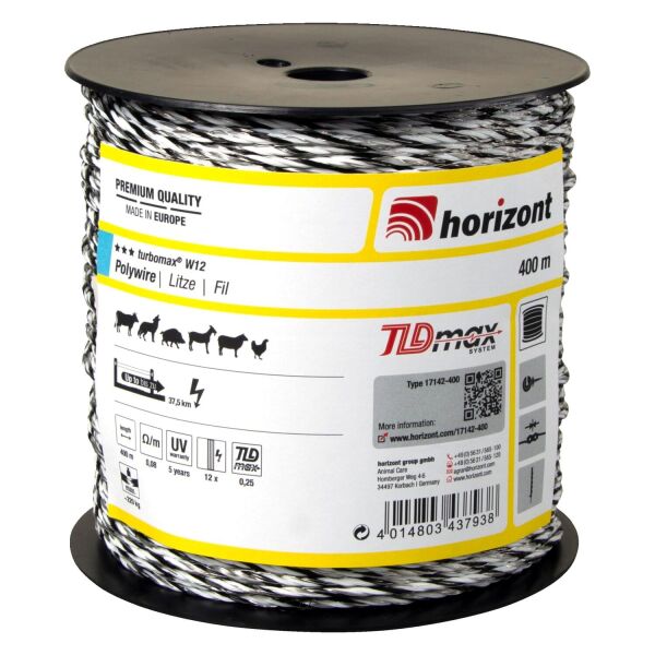 Weidezaunlitze turbomax® W12 | 400 m | 12 Leiter Ø 0,25 mm