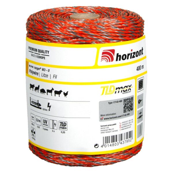 Weidezaunlitze ranger® W3-O | 400 m | 3 Leiter Ø 0,25 mm