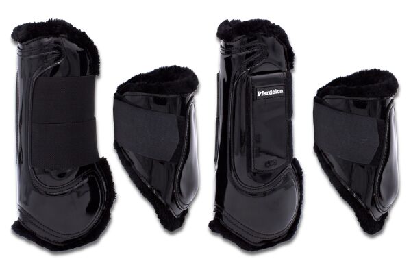 Gamaschen und Streichkappen lack schwarz, Springgamaschen 4er Set