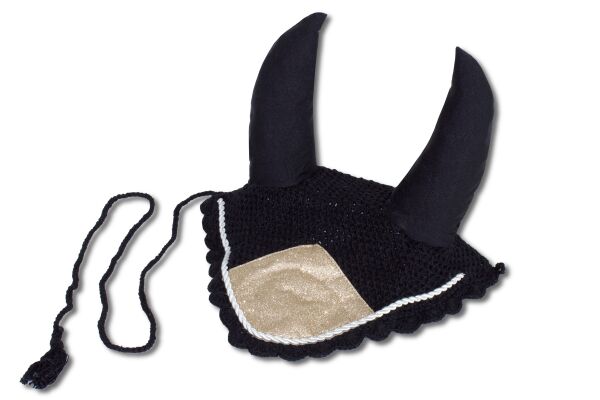 Fliegenmütze, Fliegenhaube Glitzer schwarz-rosegold