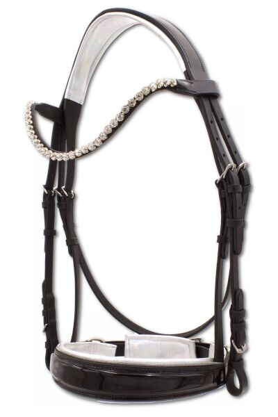Schwedischer Trensenzaum, schwarz, glitzer, inklusive Zügel mit Grip, Reithalfter ohne Sperriemen