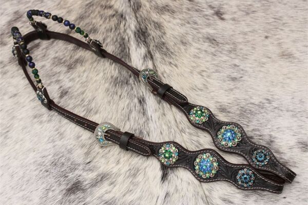 Zweiohr Show Westerntrense blau/türkis/grün mit Perlen-Earloop