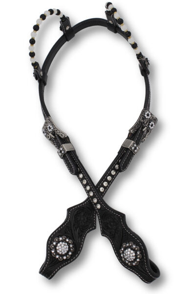 Kaltblut Zweiohr Westerntrense schwarz/weiß mit Perlen-Earloop