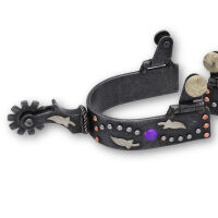 Graue Westernsporen mit Nieten, Federn und Schmucksteinen...