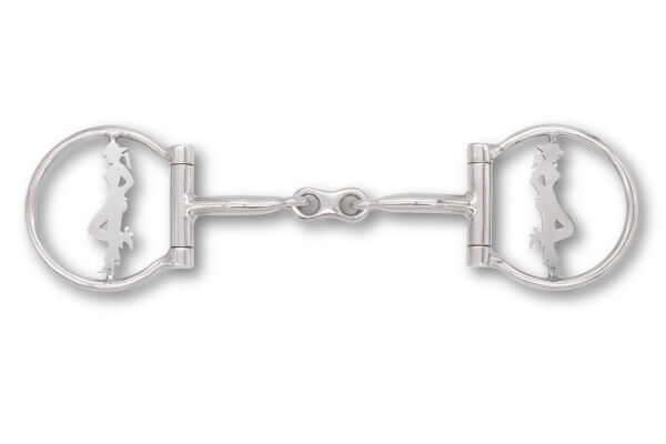 Westerngebiss D-Ring Wassertrense doppelt gebrochen mit Cowgirl-Motiv 12,5 cm