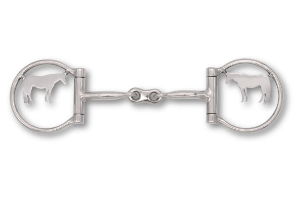 Westerngebiss D-Ring Wassertrense doppelt gebrochen mit Pferde-Motiv 12,5 cm