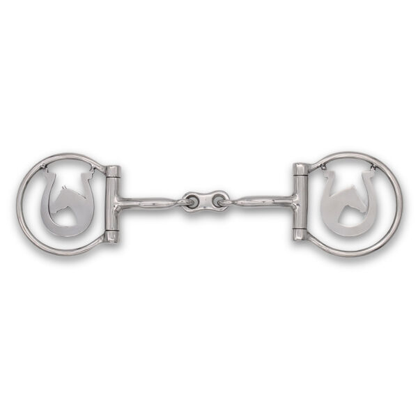 Westerngebiss D-Ring Wassertrense doppelt gebrochen mit Pferdekopf-Motiv 12,5 cm